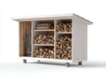 Kaminholzregal Holz 180x55x145 cm - Weiß-Natur - für Kaminholz - mit Geräteraum