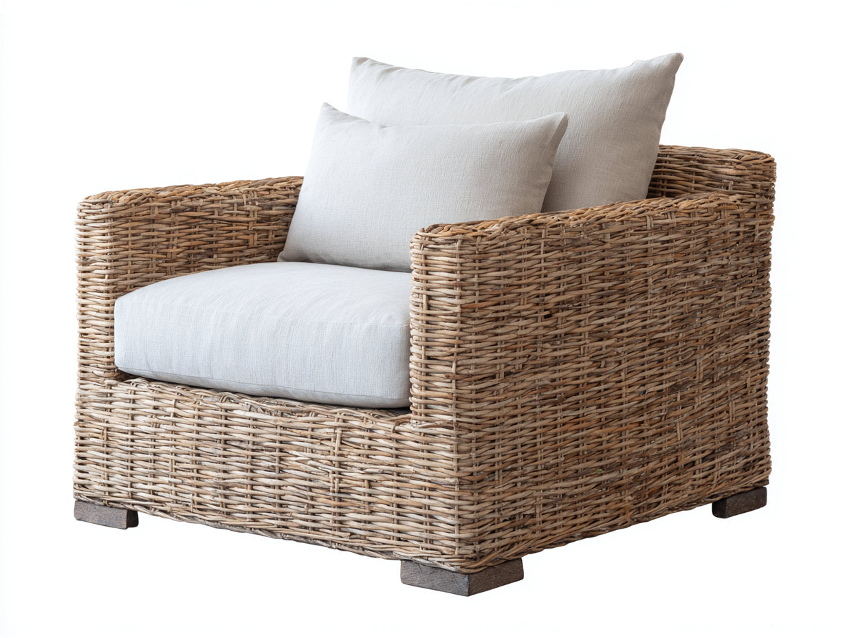 Polyrattan Gartensessel Rattanoptik mit Stoffpolster 94x90x80 cm - Natur-Beige - für Garten und Terrasse - Klassisches Design