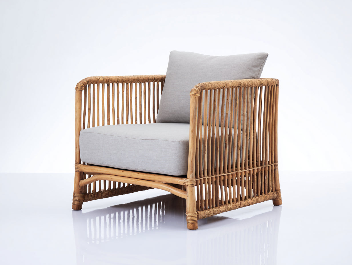 Polyrattan Gartensessel Polyrattan und Stoff 82x78x79 cm - naturfarben - für Garten Boho Stil
