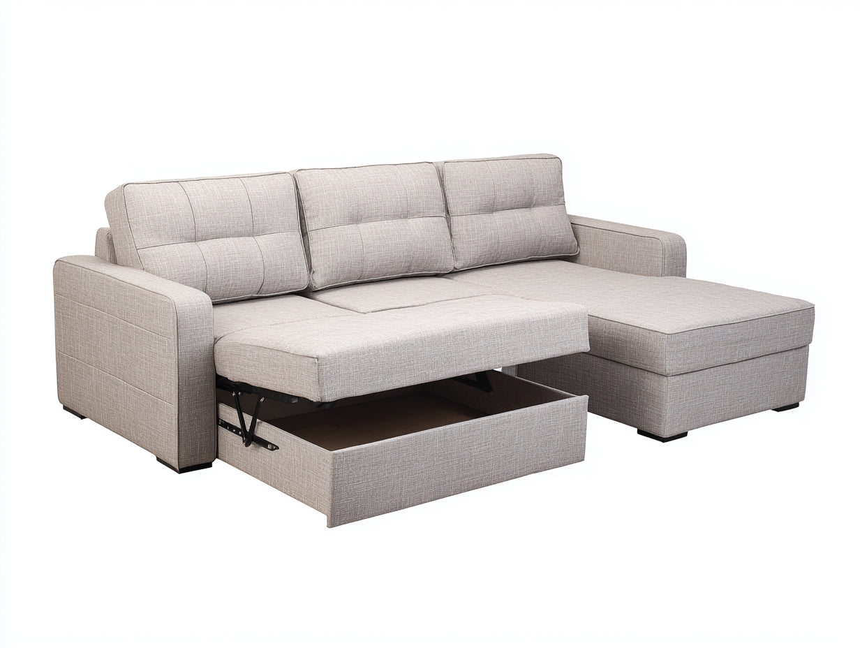Ecksofa Stoff 275x175x85 cm - Hellbeige - Modernes Design mit Bettfunktion