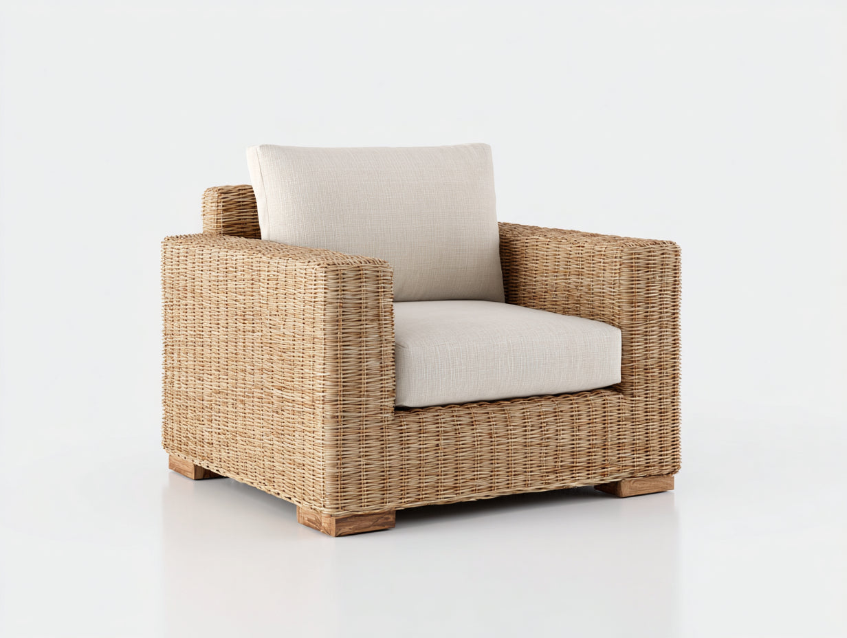 Polyrattan Gartensessel Polyrattan und Stoff 88x84x78 cm - naturbeige - für Garten klassischer Stil