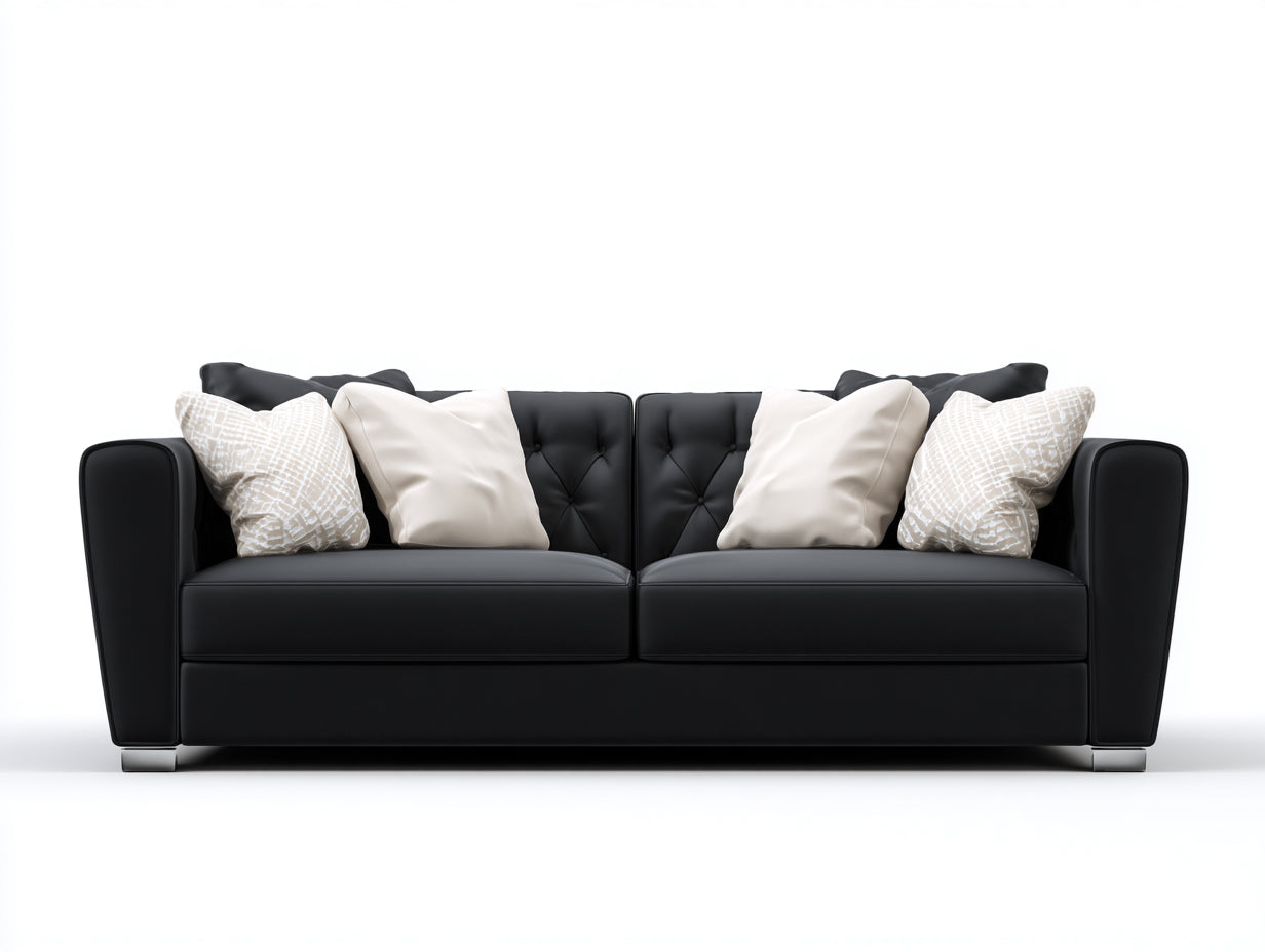 Gerades Sofa Kunstleder 220x88x82 cm - Schwarz - klassisches Chesterfield Design