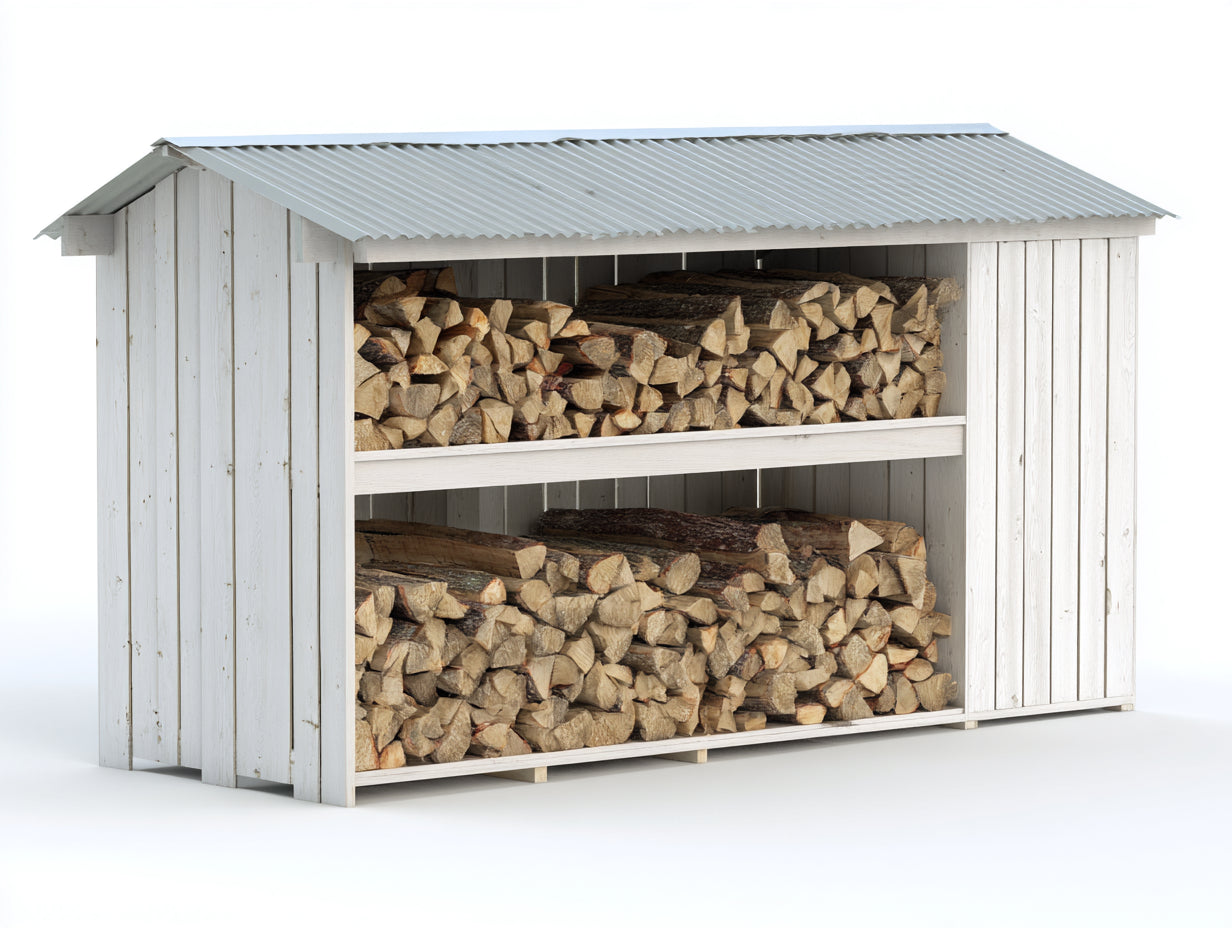 Kaminholzregal Holz 220x70x145 cm - Weiß-Grau - Überdachtes Design