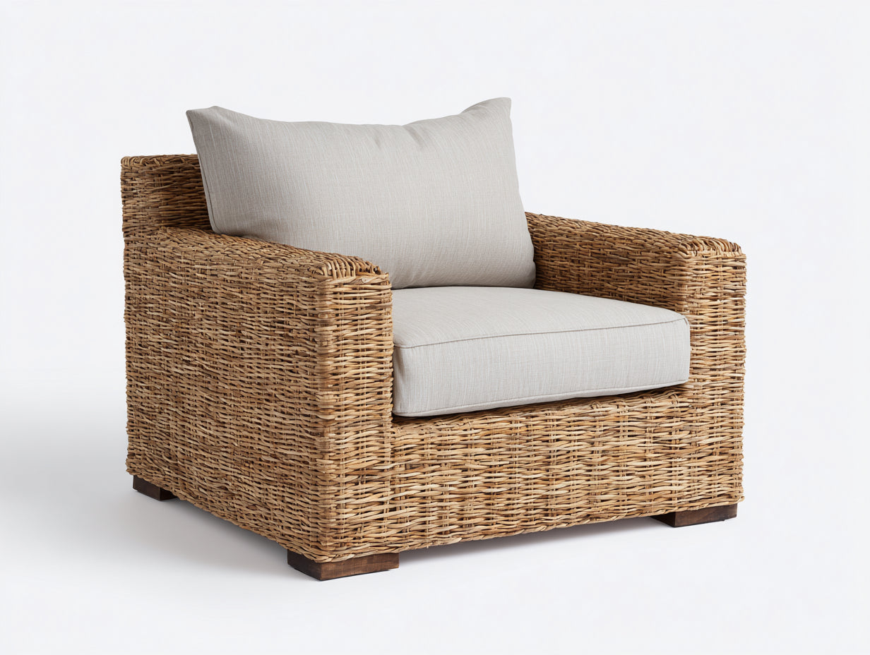Polyrattan Gartensessel 98x86x76 cm - Natur-Beige - breites Lounge Design