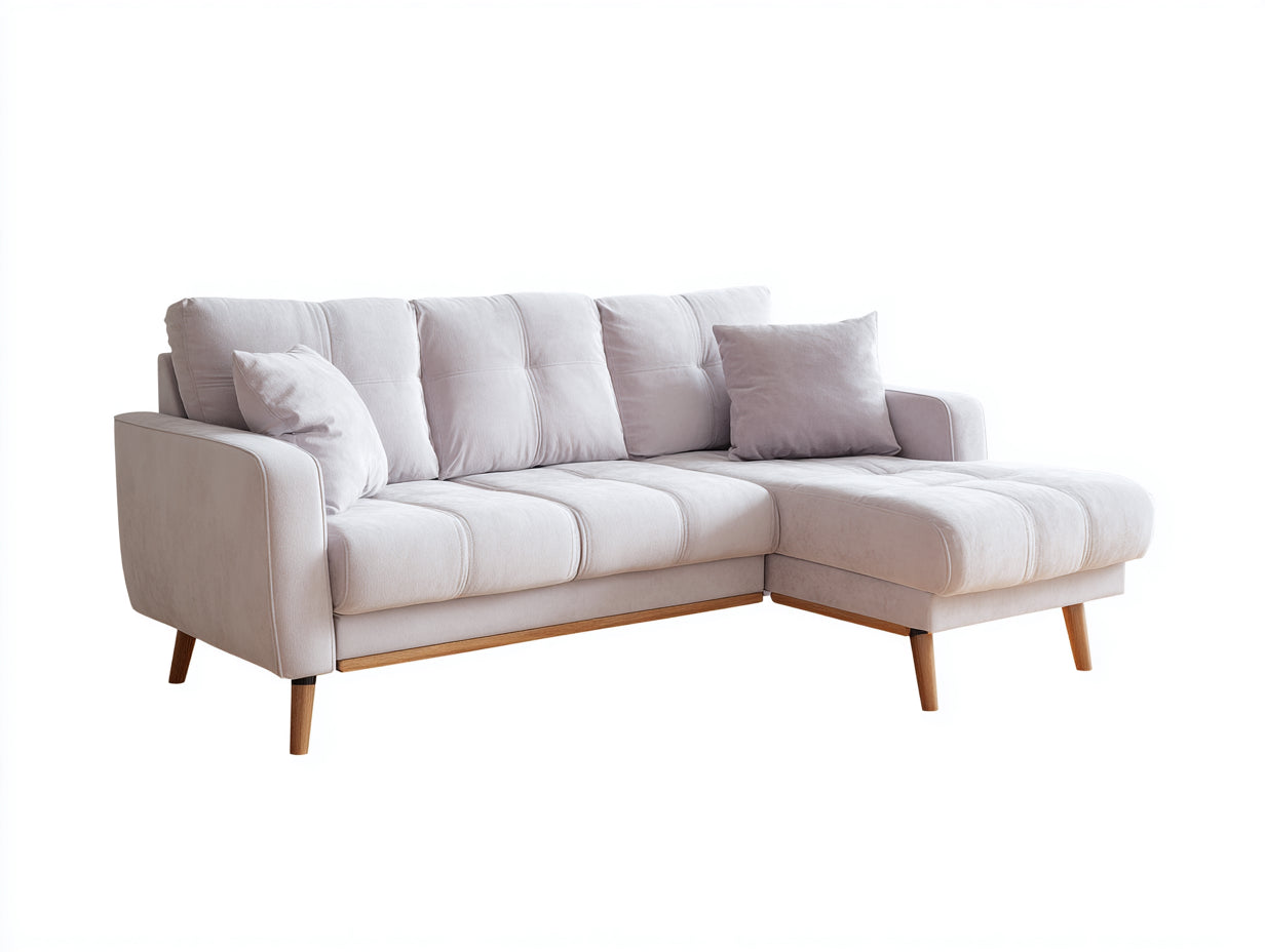 Ecksofa Stoff 245x160x84 cm - Cremebeige - modernes Design mit Holzfüßen