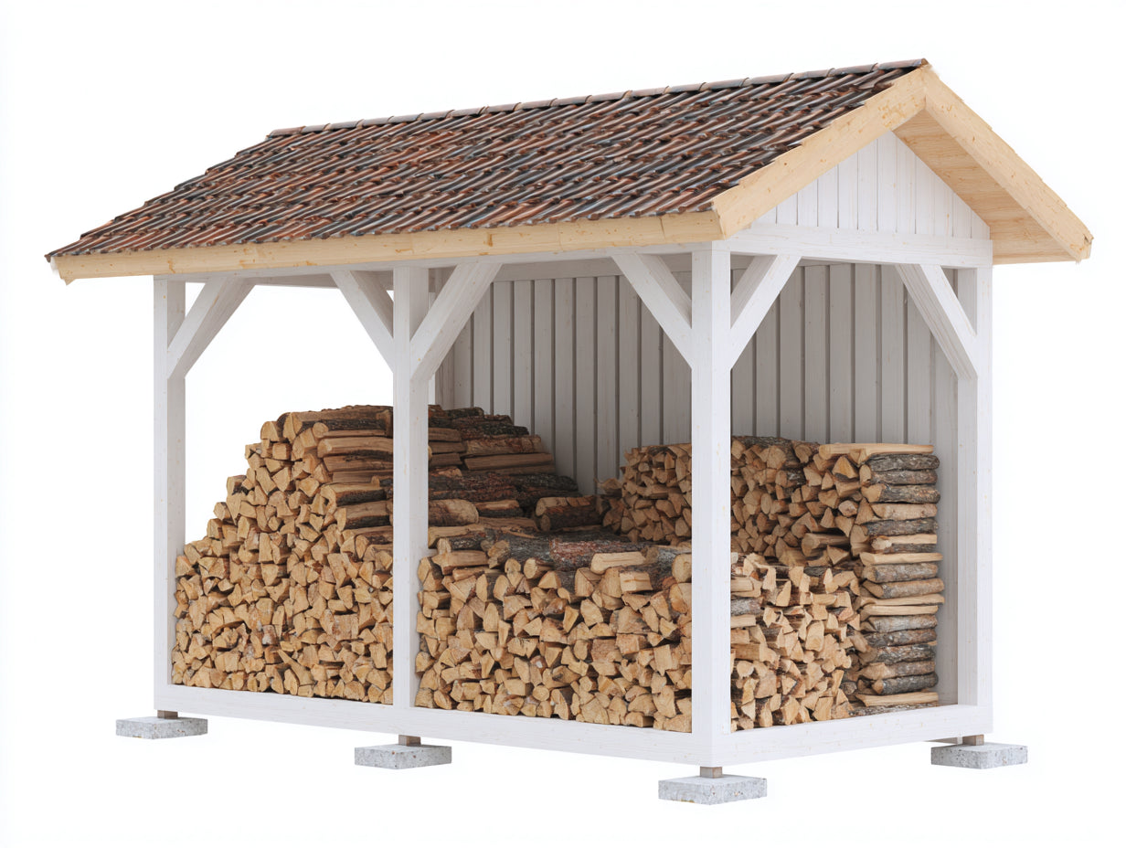 Kaminholzregal Holz 245x95x210 cm - Weiß-Braun - Rustikales Design