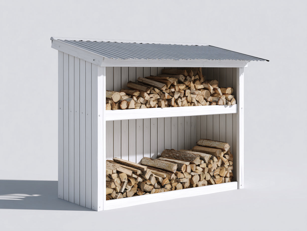 Kaminholzregal Holz und Metall 170x55x150 cm - weiß - für Garten klassischer Stil