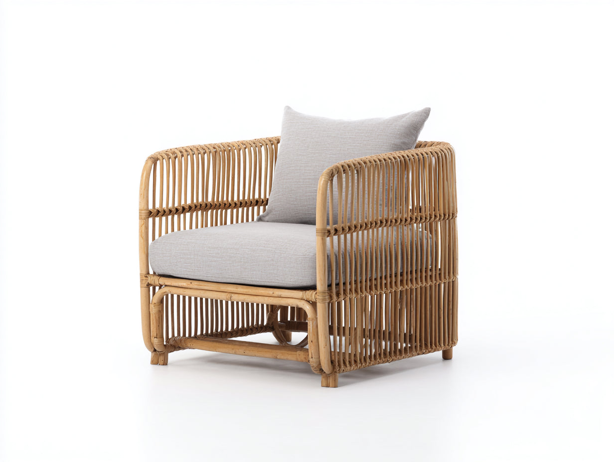 Polyrattan Gartensessel 82x76x78 cm - Natur-Hellgrau - offenes Rattan Design