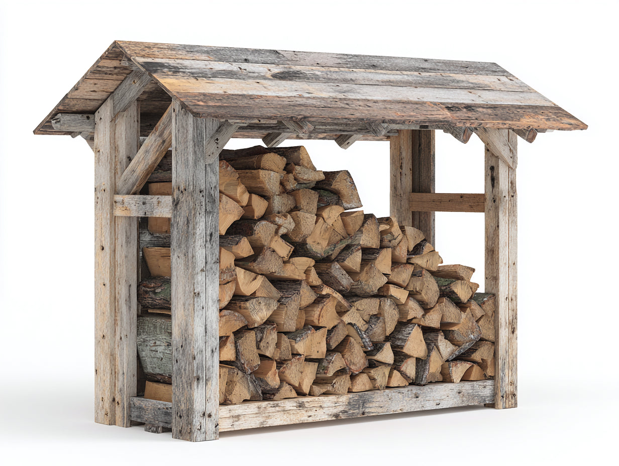 Kaminholzregal Holz 175x65x155 cm - Natur-Weiß - rustikales Design mit Schutzdach