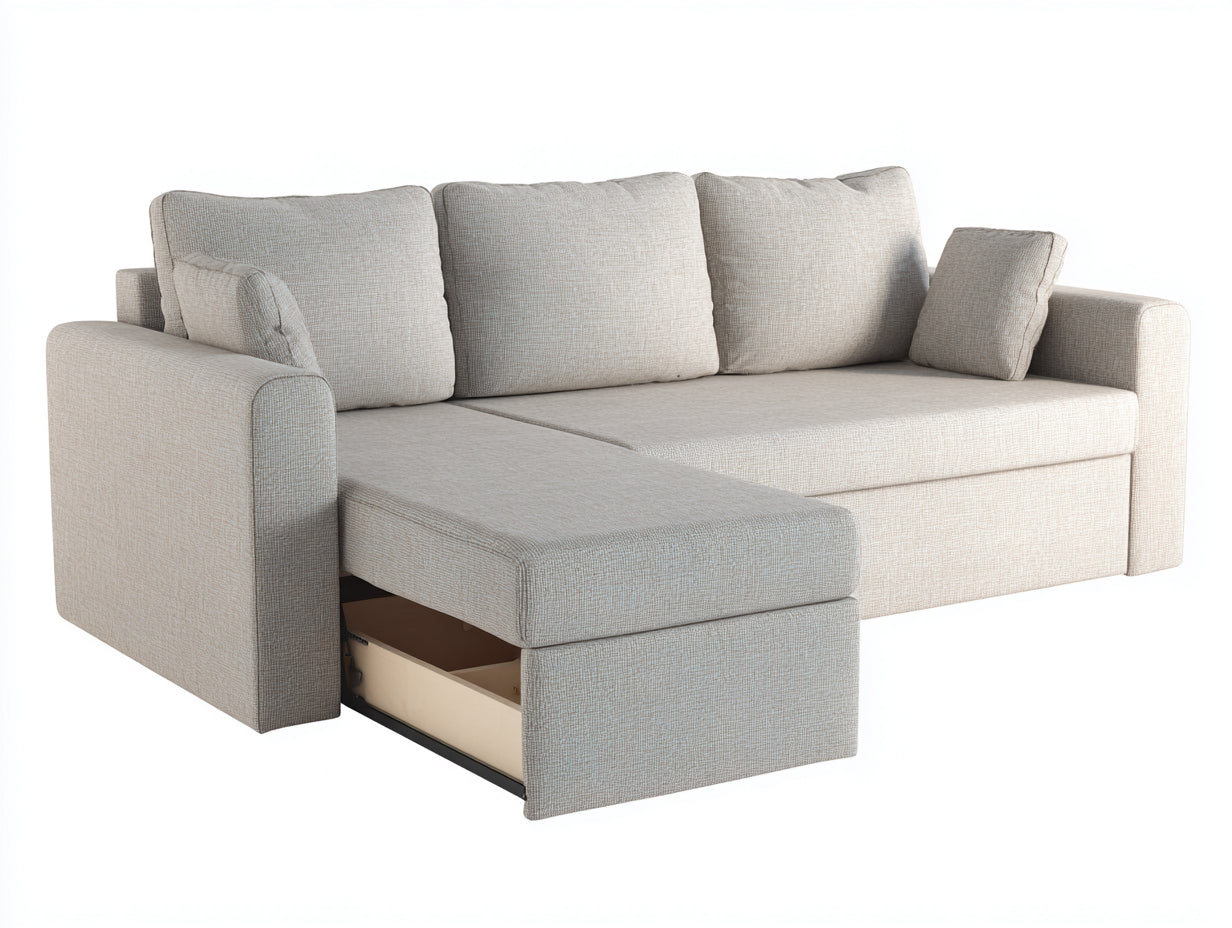 Ecksofa Stoff 260x165x85 cm - Hellbeige - mit Bettkasten und Schlaffunktion