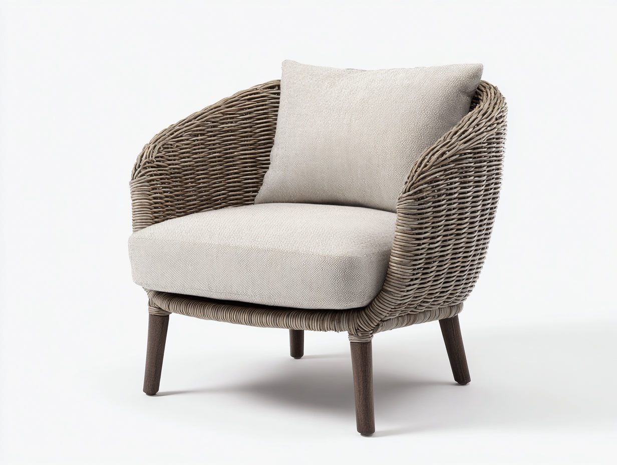 Polyrattan Gartensessel Polyrattan und Stoff 78x74x82 cm - naturbeige - für Garten moderner Stil